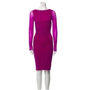 Vintage Y2K Jean Paul Gaultier Soleil Fuschia Mesh Rushed Midi Dress Size M